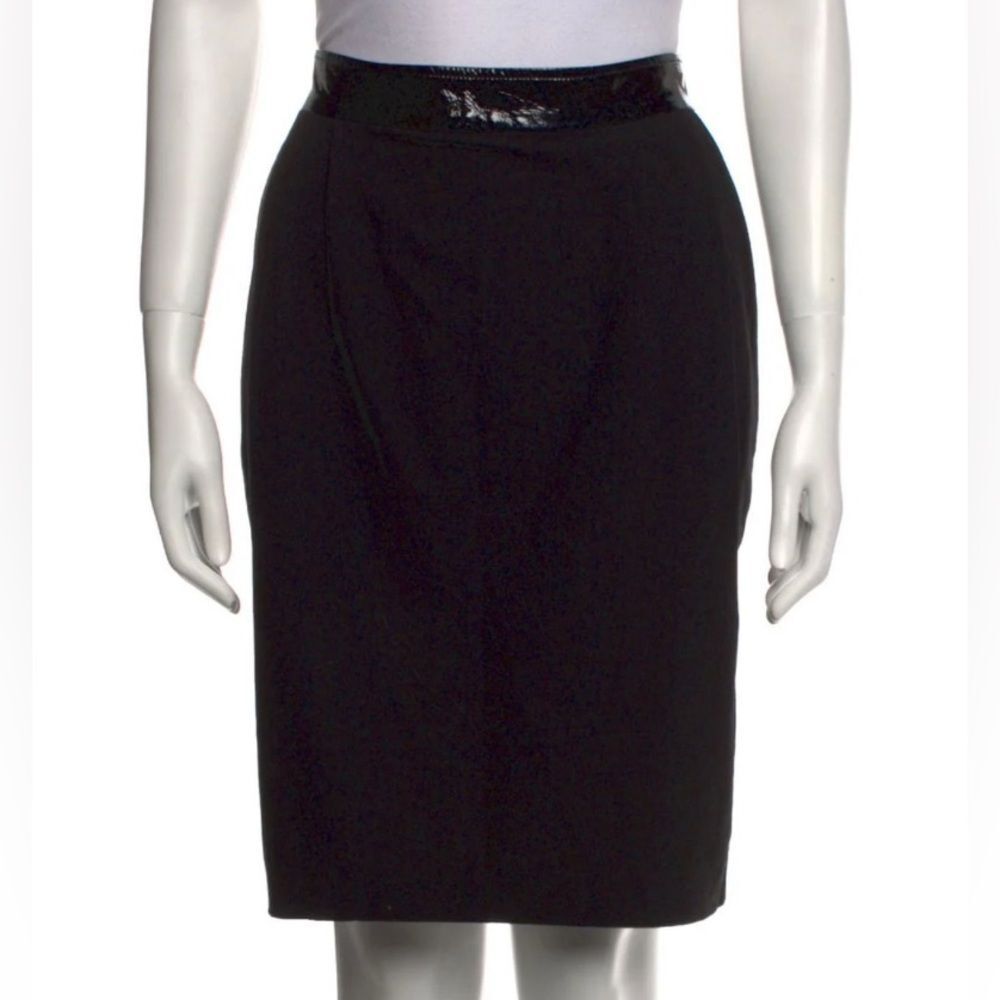 Dolce & Gabbana Virgin Wool Blend and Leather Trim Pencil Skirt Size 48